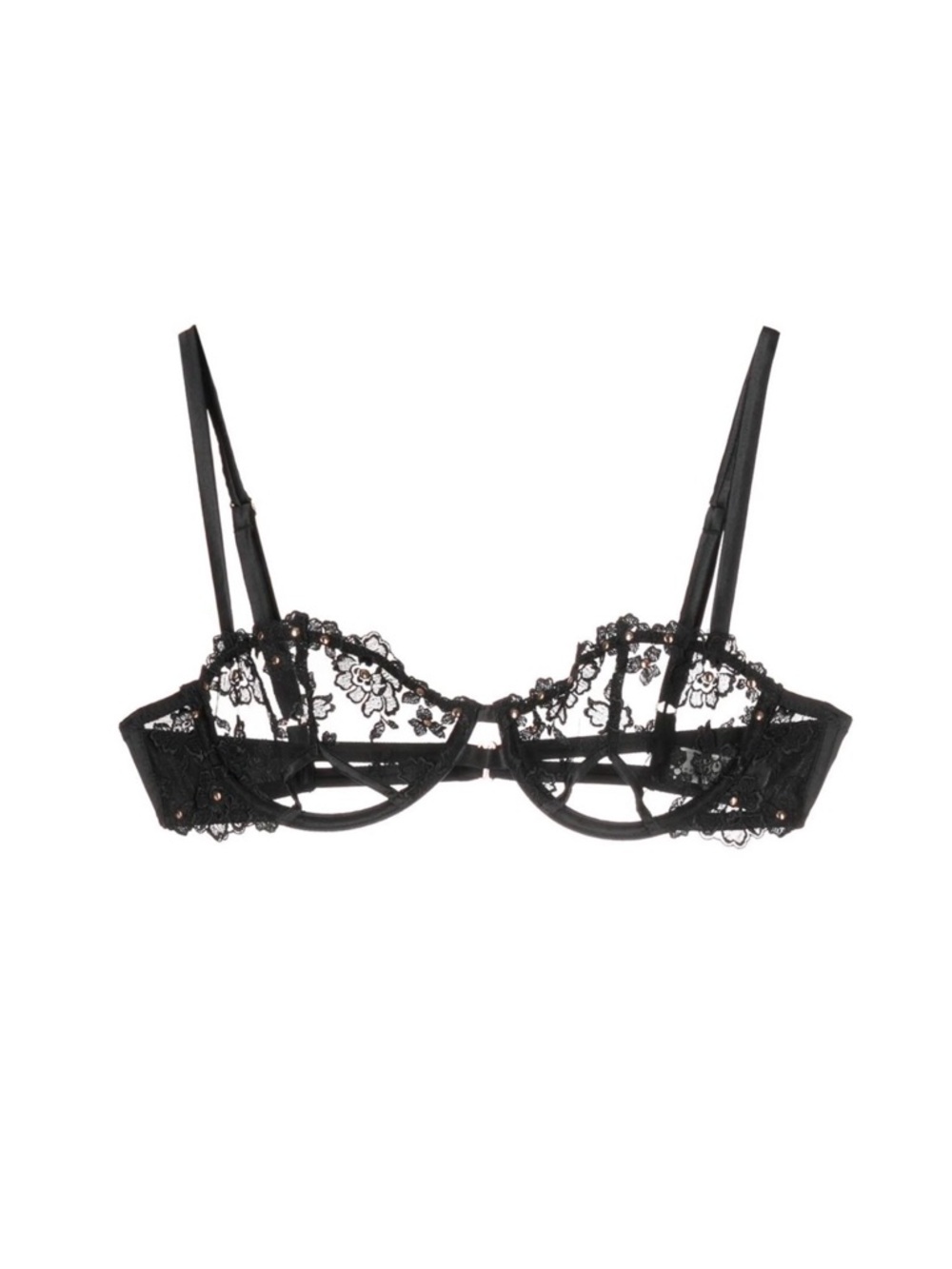 Fleur du Mal Black Lace Underwire Bra with Gold Studs